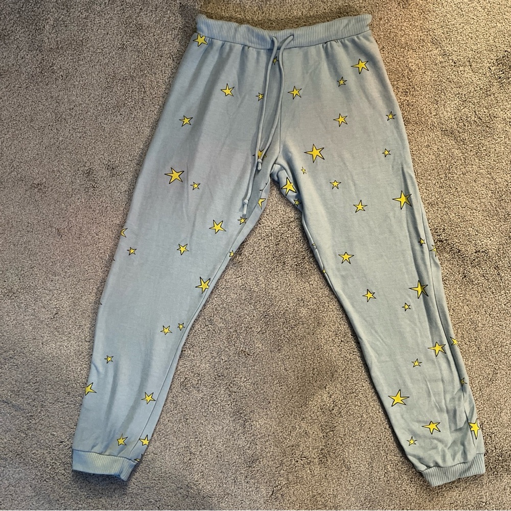Chaser Joggers Sweatpants Lounge Pants Blue w/Yellow Stars PJs Comfy Drawstring